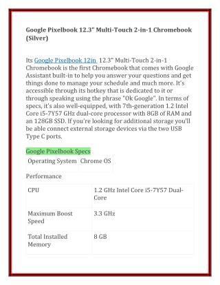 Google Pixelbook 12.3" Multi-Touch 2-in-1 Chromebook (Silver)