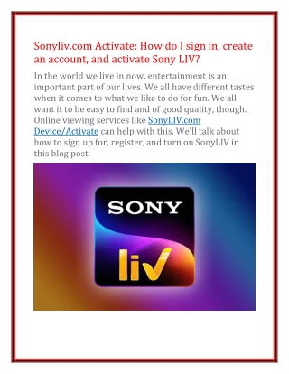 Sonyliv.com Activate: How do I sign in, create an account, and activate Sony LIV
