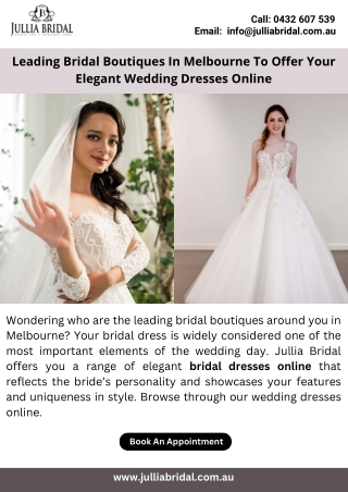 Leading Bridal Boutiques In Melbourne To Offer Your Elegant Wedding Dresses Online