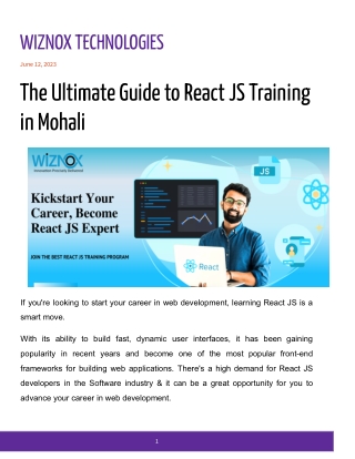 Become a React JS Pro: Best React JS Training Course in Mohali