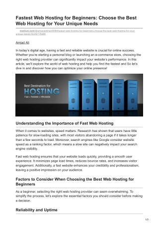 Fastest Web Hosting for Beginners Choose the Best Web Hosting for Your Unique Needs