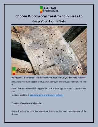 Choose Woodworm Treatment in Essex to Keep Your Home Safe