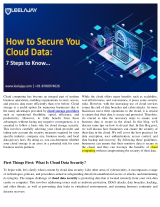 Cloud Security 101- 7 Steps to Ensuring the Safety and Security of Your Cloud Data
