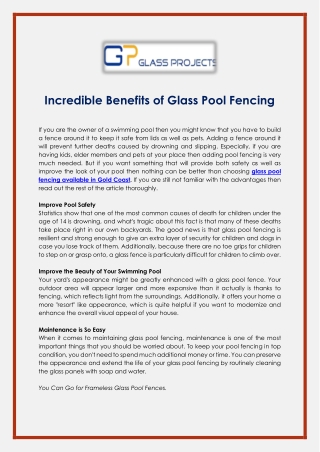 Incredible Benefits of Glass Pool Fencing
