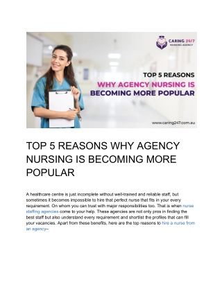 5 Reasons Contributing to the Rapid Growth of Agency Nursing