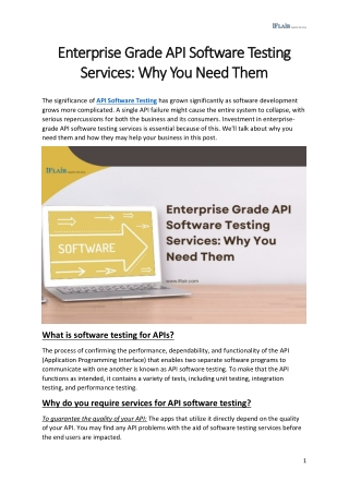 Enterprise Grade API Software Testing Services - Why You Need Them